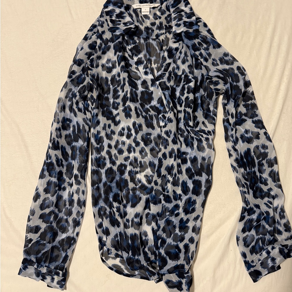 Diane Von Furstenberg Blue Leopard Blouse